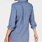 Camisa feminina Charter Club com mangas enroladas e botões, azul, tamanho pequeno P