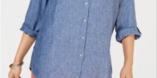 Camisa feminina Charter Club com mangas enroladas e botões, azul, tamanho pequeno P