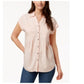 Blusa plissada com mangas e punhos Style &amp; Co feminina, rosa, tamanho médio