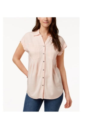 Blusa plissada com mangas e punhos Style &amp; Co feminina, rosa, tamanho médio