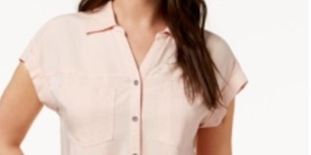 Blusa plissada com mangas e punhos Style &amp; Co feminina, rosa, tamanho médio