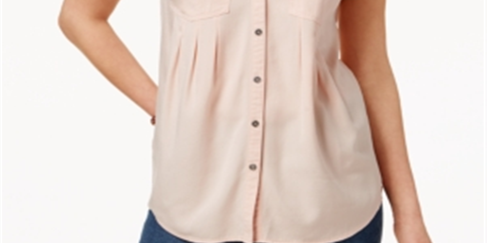 Blusa plissada com mangas e punhos Style &amp; Co feminina, rosa, tamanho médio