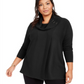 JM Collection Suéter Feminino Plus com Cadarço e Gola Redonda Preto Tamanho 2X