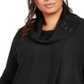 JM Collection Suéter Feminino Plus com Cadarço e Gola Redonda Preto Tamanho 2X
