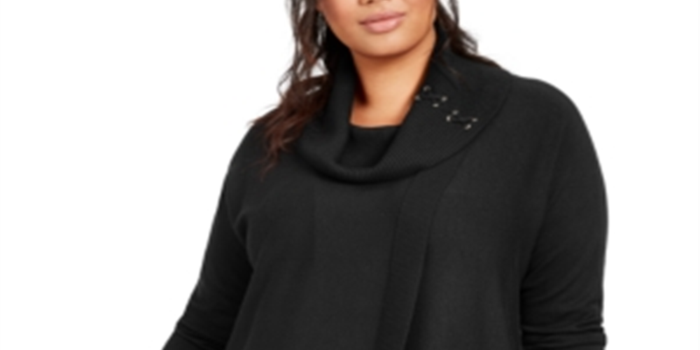 JM Collection Suéter Feminino Plus com Cadarço e Gola Redonda Preto Tamanho 2X