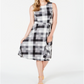 Vestido midi xadrez feminino Charter Club, preto, tamanho grande
