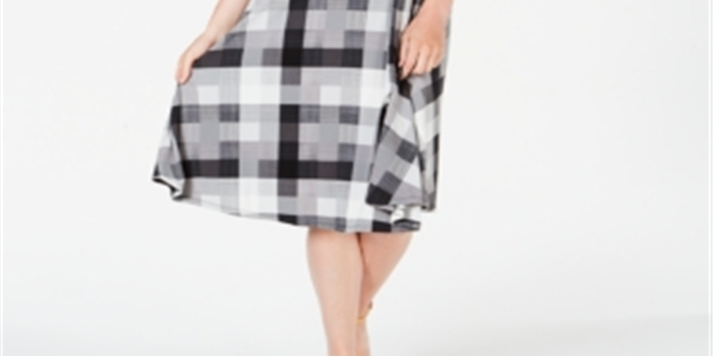 Vestido midi xadrez feminino Charter Club, preto, tamanho grande