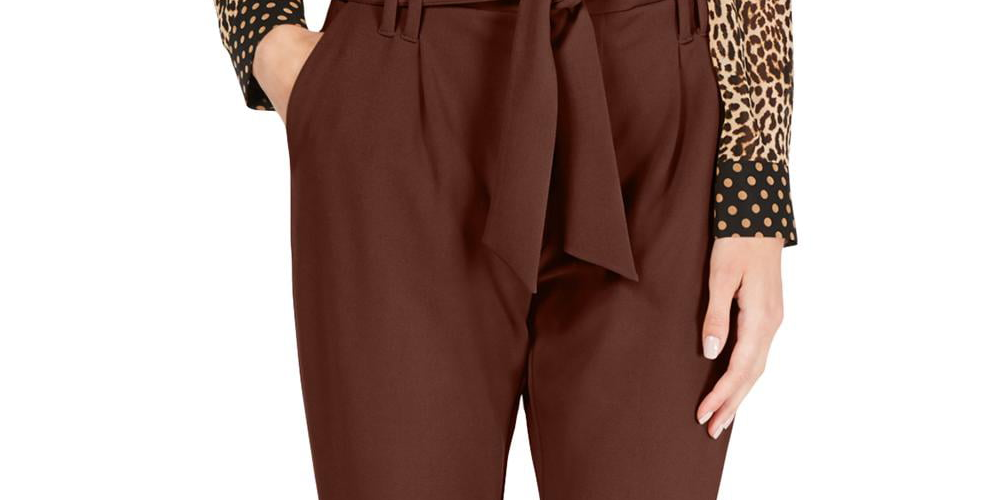 Calça feminina afunilada Paperbag da INC International Concepts, marrom, tamanho 14