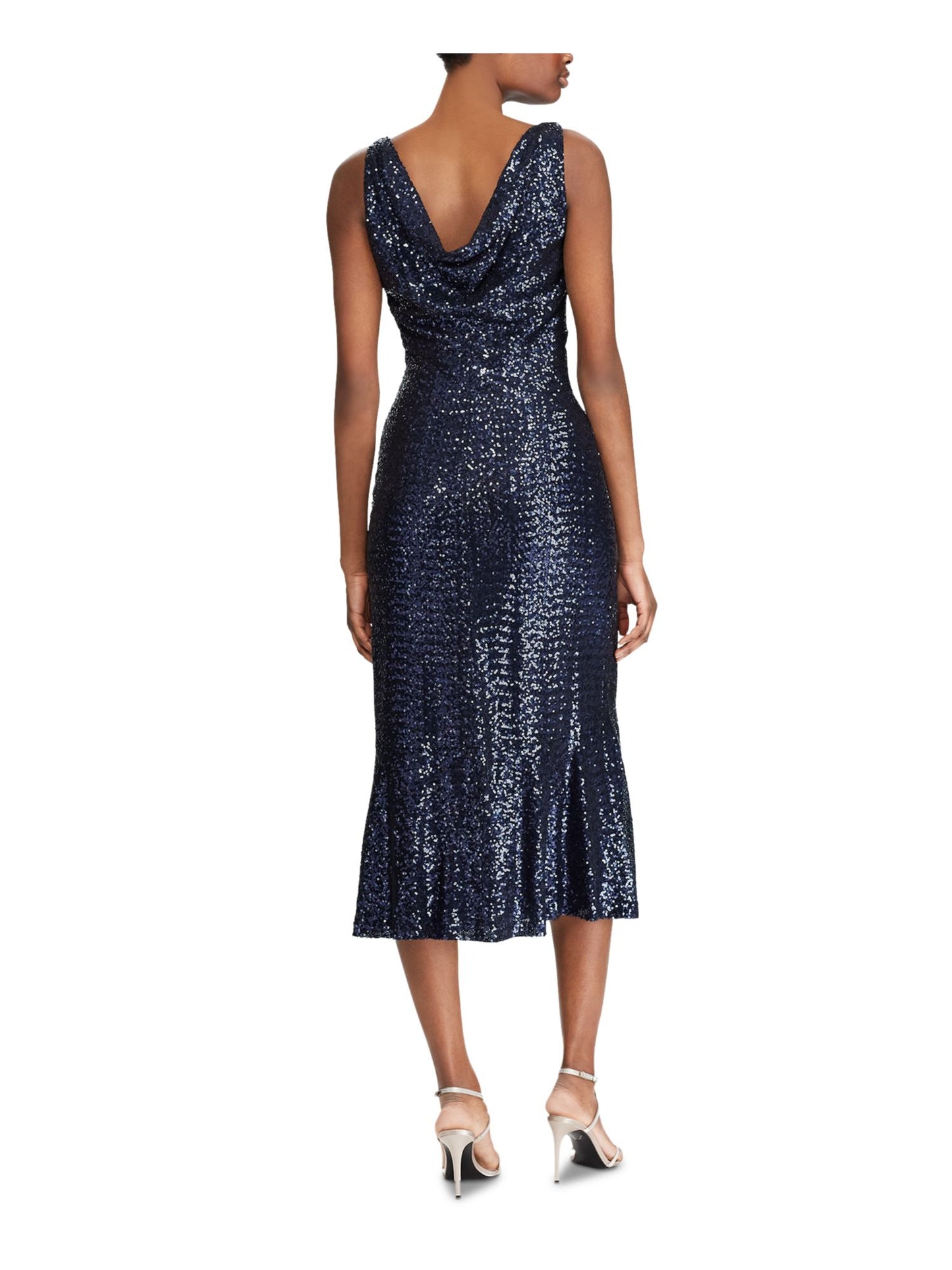 Vestido midi com babados e lantejoulas Bezzie Ralph Lauren feminino, azul, tamanho 12