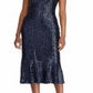 Vestido midi com babados e lantejoulas Bezzie Ralph Lauren feminino, azul, tamanho 12