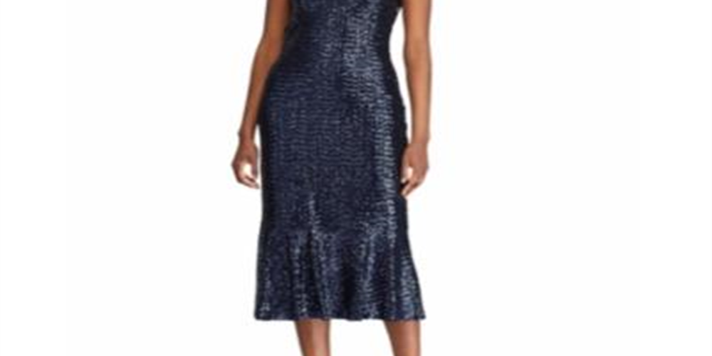 Vestido midi com babados e lantejoulas Bezzie Ralph Lauren feminino, azul, tamanho 12