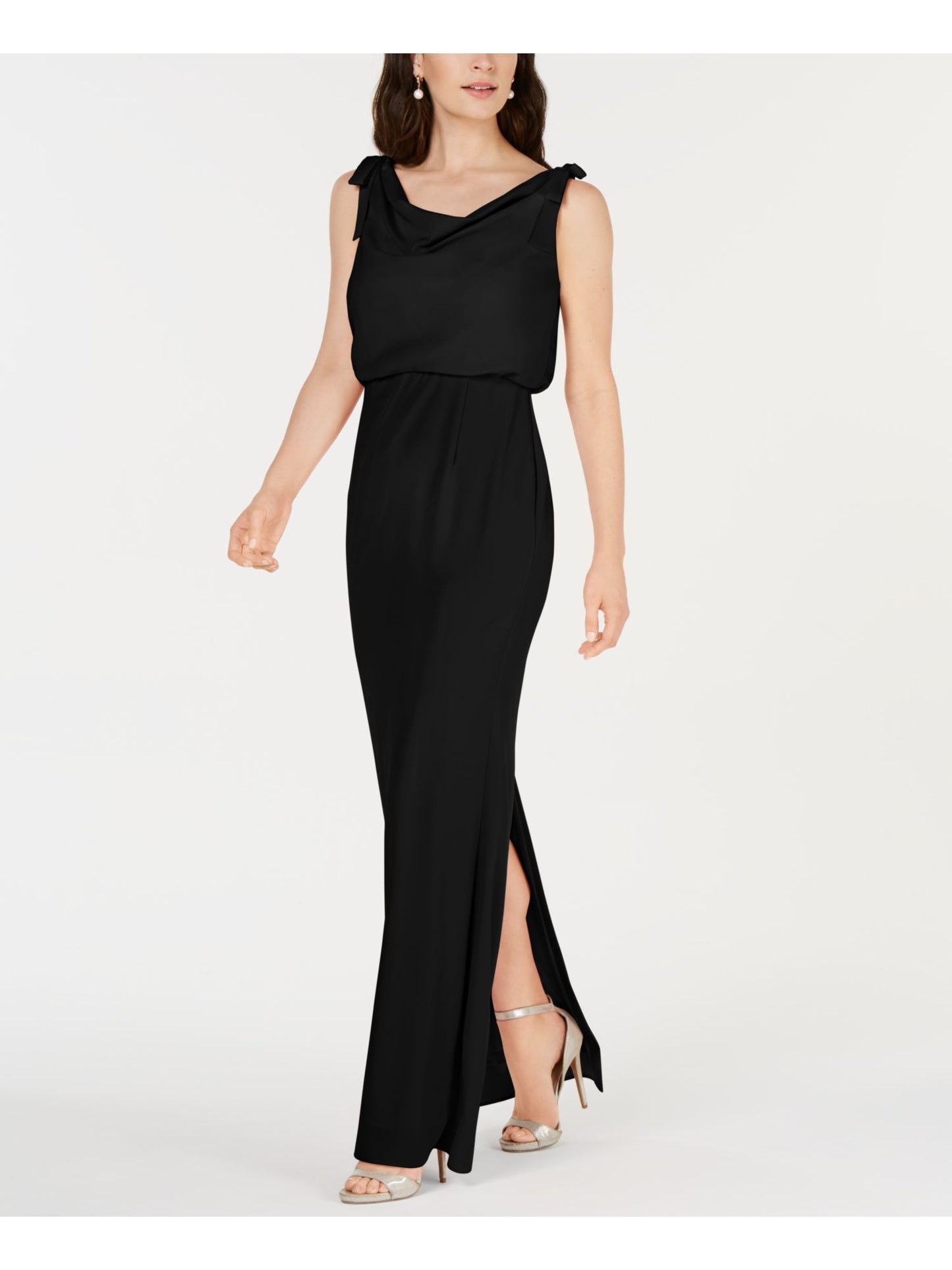 Vestido de festa longo, sem mangas, com decote canoa, preto, tamanho 18, da Adrianna Papell