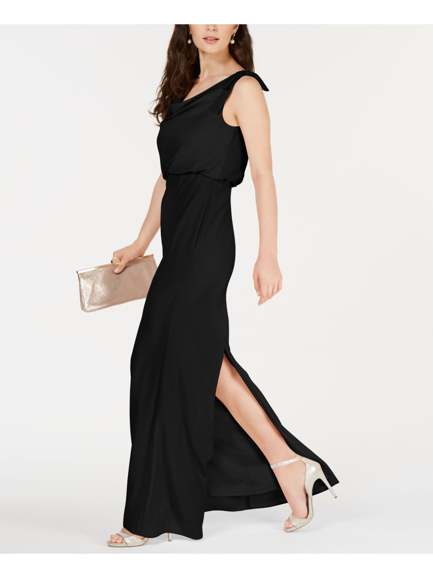 Vestido de festa longo, sem mangas, com decote canoa, preto, tamanho 18, da Adrianna Papell