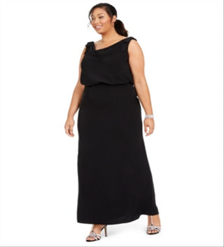 Adrianna Papell Women's Sleeveless Boat Neck Full Length Evening Sheath Dress Black Size 18