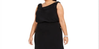 Adrianna Papell Women's Sleeveless Boat Neck Full Length Evening Sheath Dress Black Size 18