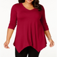 JM Collection Top feminino plus size com bainha em lenço, vermelho, tamanho 1X