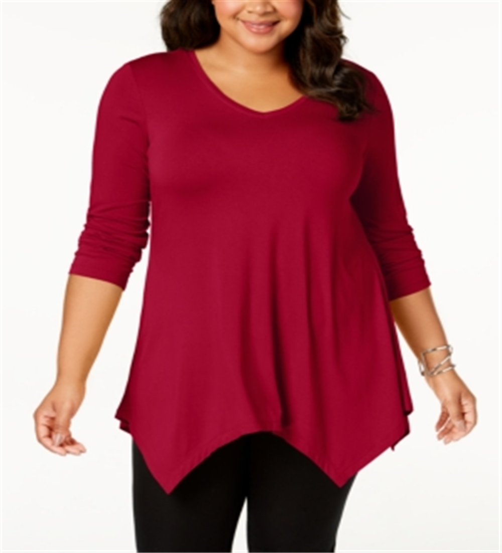 JM Collection Top feminino plus size com bainha em lenço, vermelho, tamanho 1X