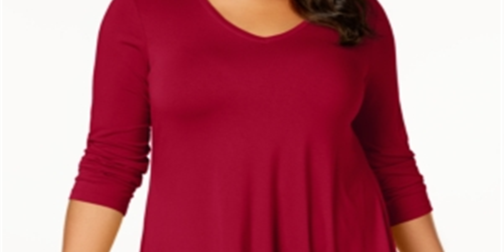 JM Collection Top feminino plus size com bainha em lenço, vermelho, tamanho 1X
