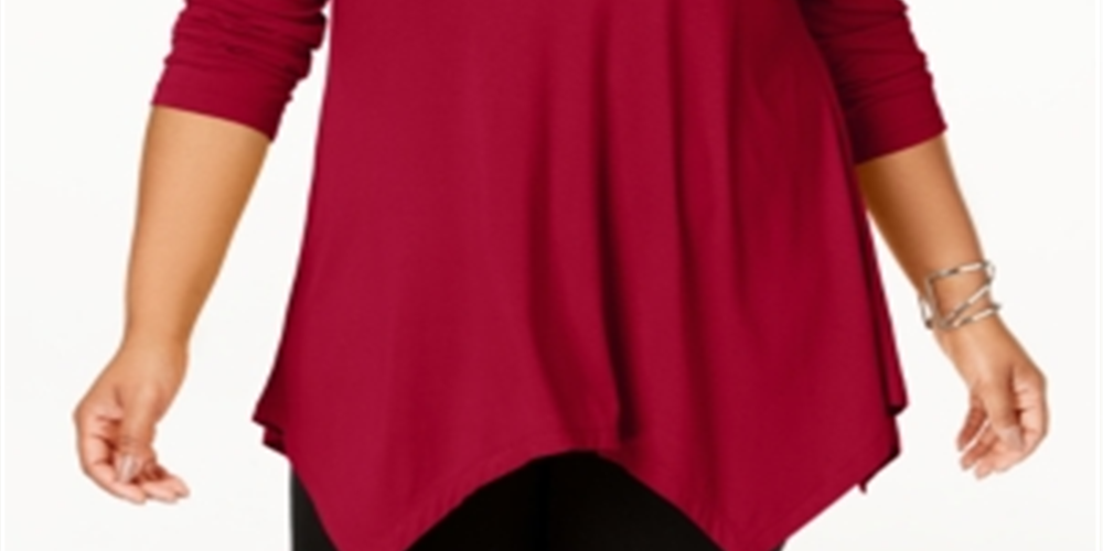 JM Collection Top feminino plus size com bainha em lenço, vermelho, tamanho 1X