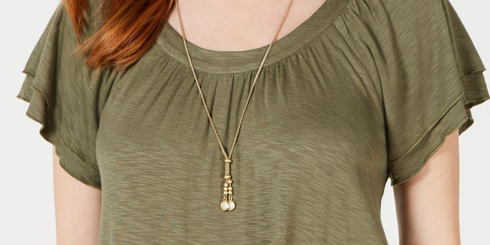 Blusa Flutter em Camadas Feminina Style &amp; Co Verde Tamanho P