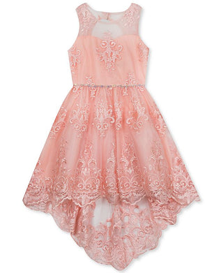 Vestido ilusão de renda para meninas grandes, edições raras, rosa, tamanho 12