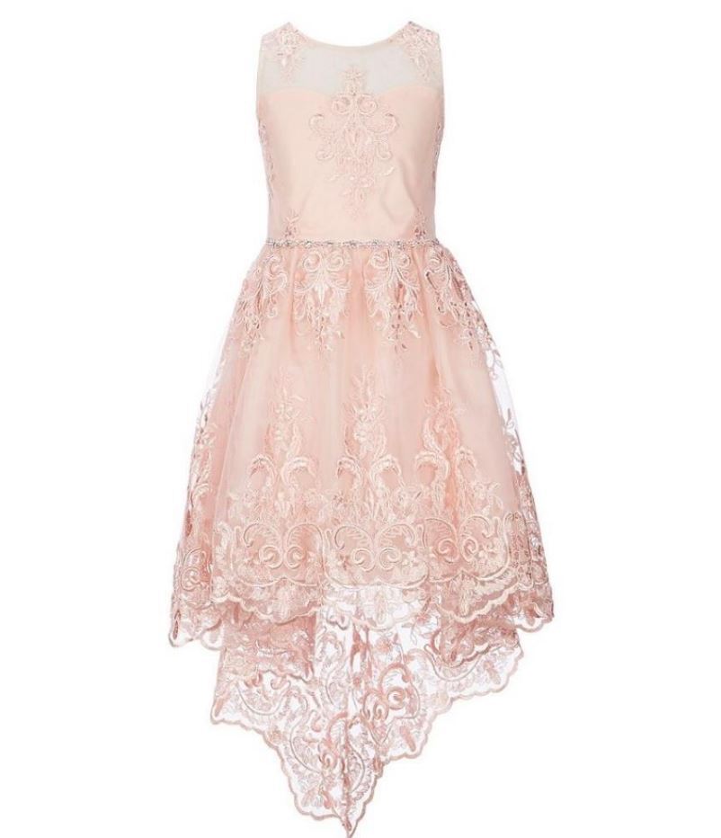 Vestido ilusão de renda para meninas grandes, edições raras, rosa, tamanho 10