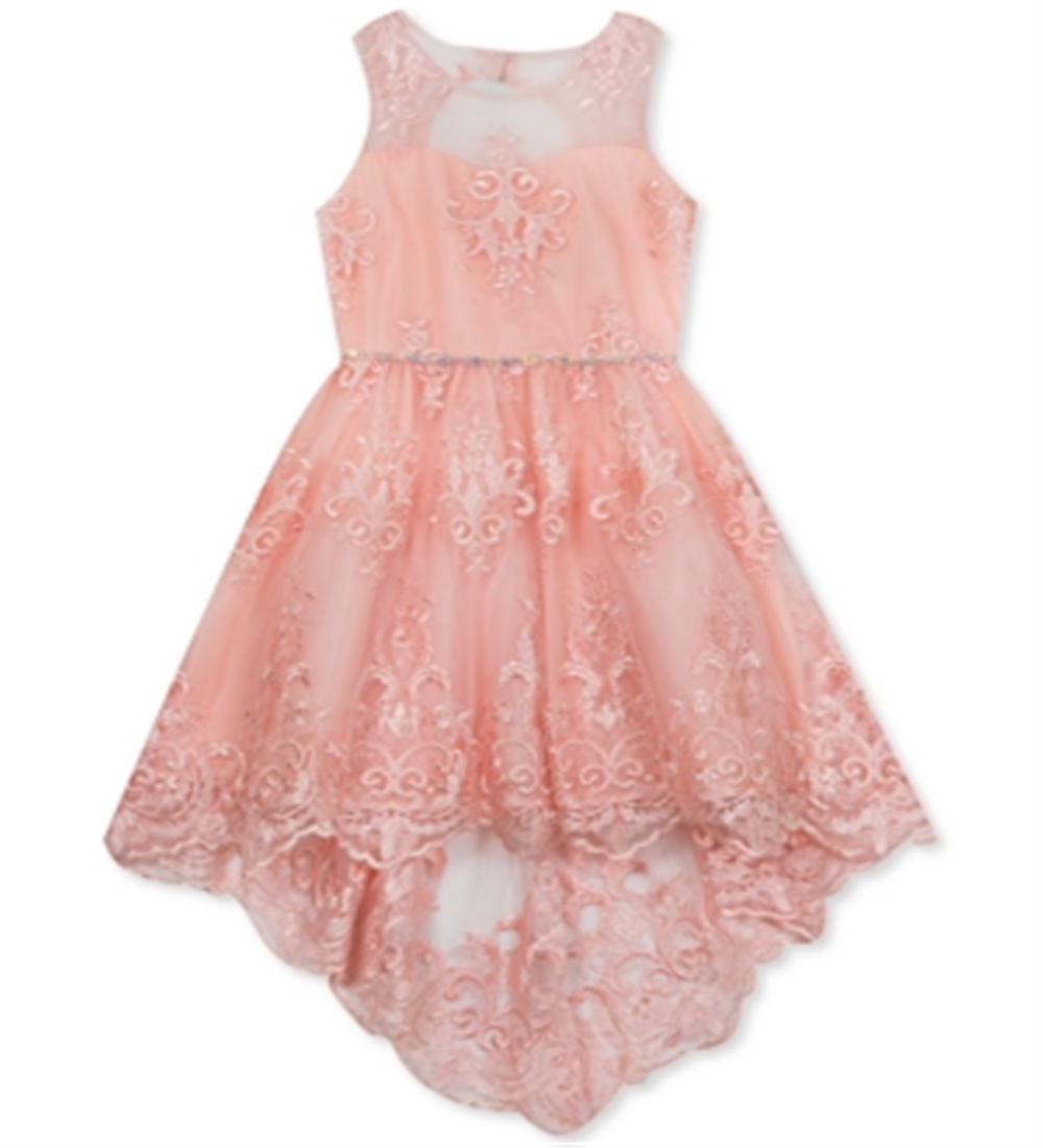 Vestido ilusão de renda para meninas grandes, edições raras, rosa, tamanho 16