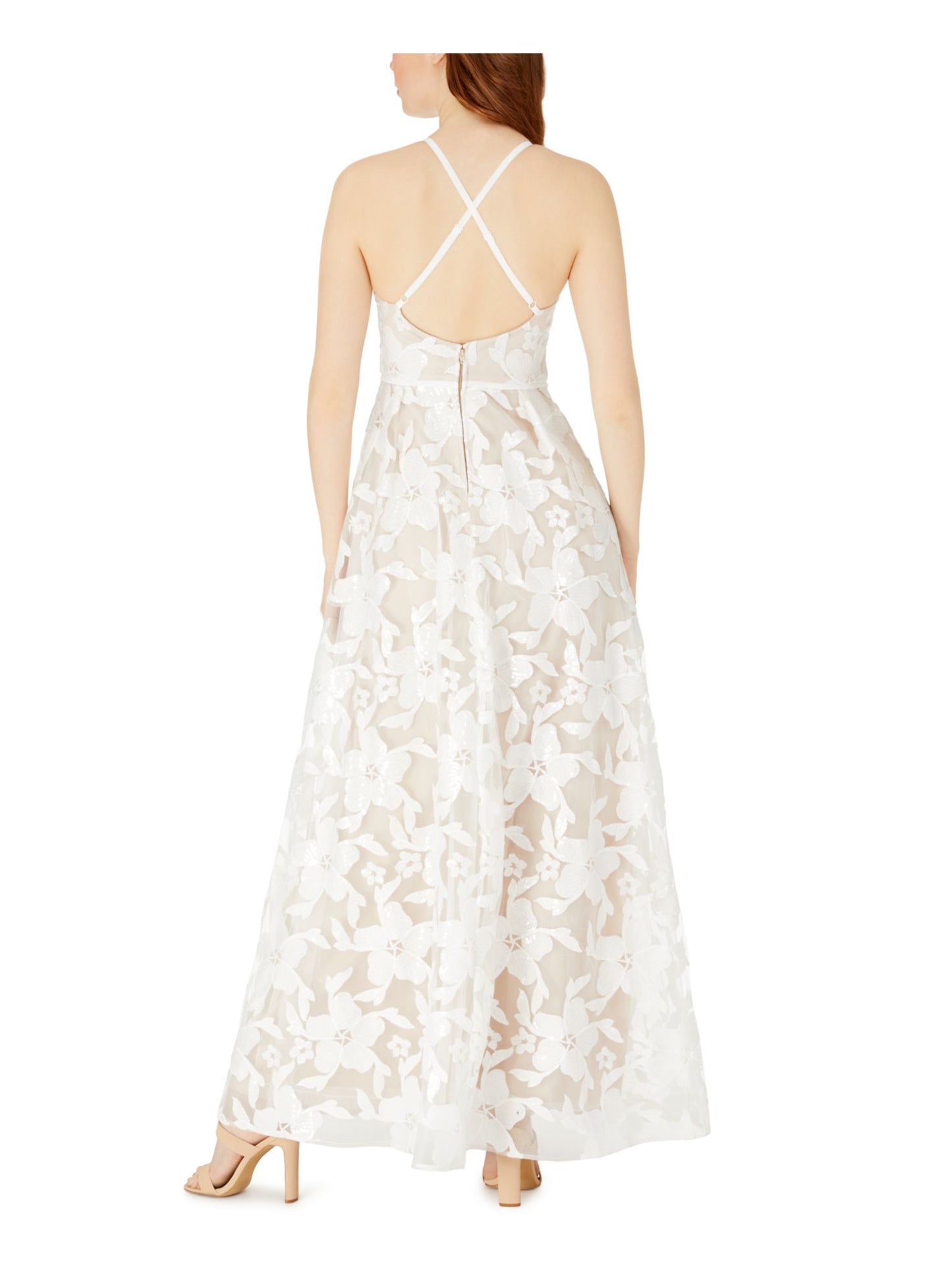 Vestido formal longo com alças finas BCX Junior, bege, tamanho 5