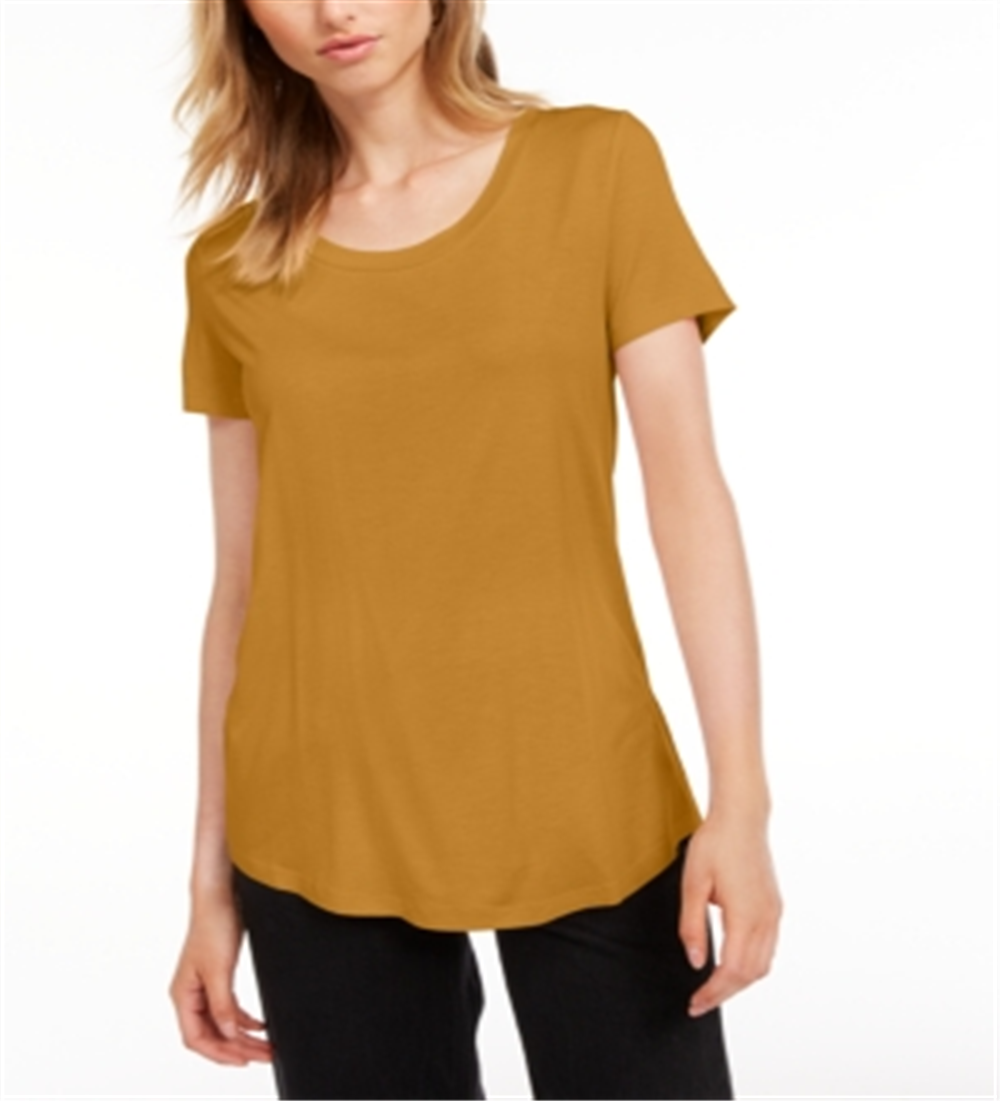 Camiseta feminina Maison Jules com decote redondo, amarela, tamanho extragrande