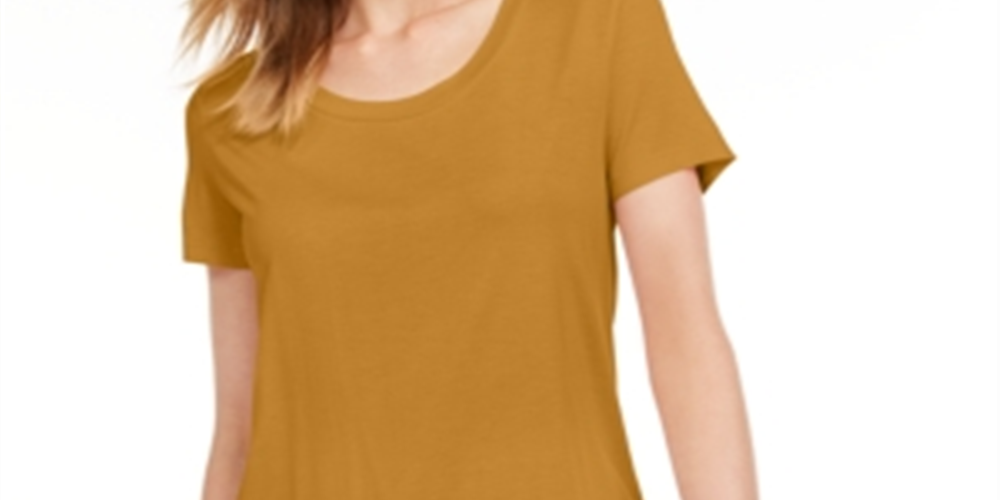 Camiseta feminina Maison Jules com decote redondo, amarela, tamanho extragrande