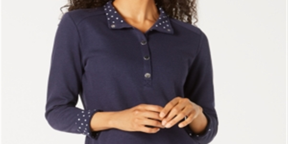 Karen Scott Blusa Feminina Estampada e Lisa Azul Tamanho Pequeno P