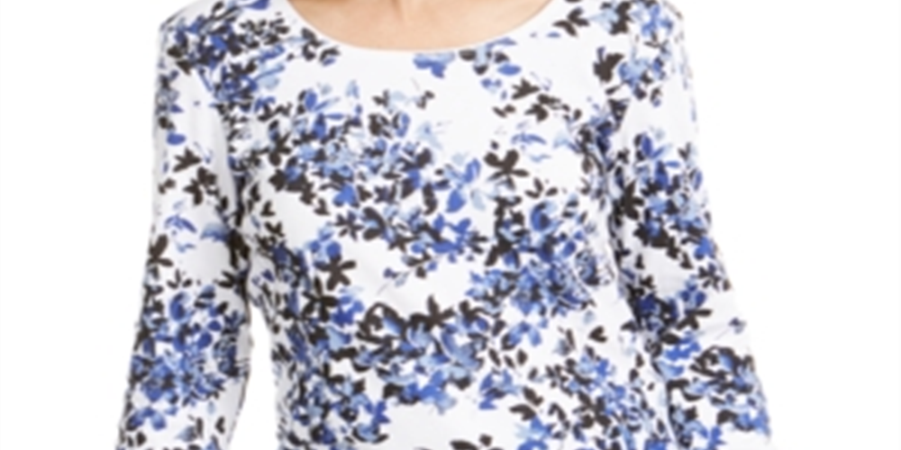 Blusa feminina Karen Scott com estampa floral abstrata, preta, tamanho X-S