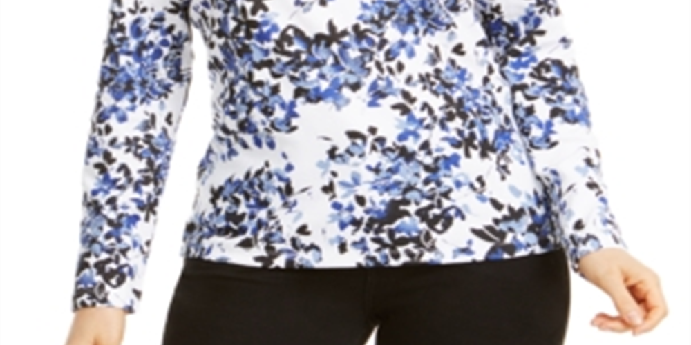 Blusa feminina Karen Scott com estampa floral abstrata, preta, tamanho X-S