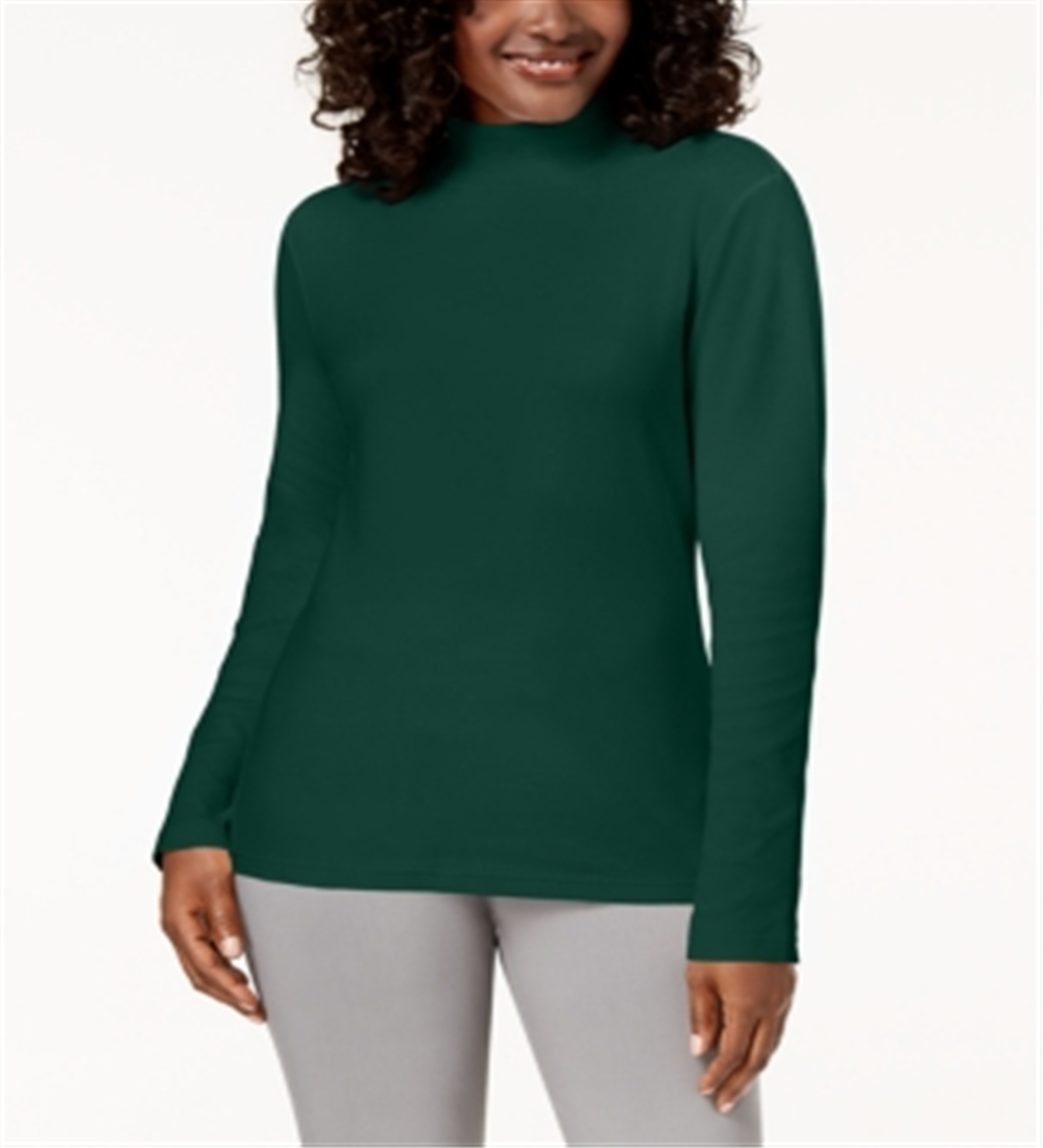Blusa de gola alta de algodão feminina Karen Scott, verde, tamanho XX-G