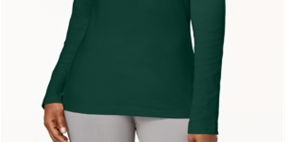 Blusa de gola alta de algodão feminina Karen Scott, verde, tamanho XX-G