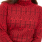 Karen Scott - Blusa feminina de gola alta estampada Fair Isle, vermelha, tamanho X-S