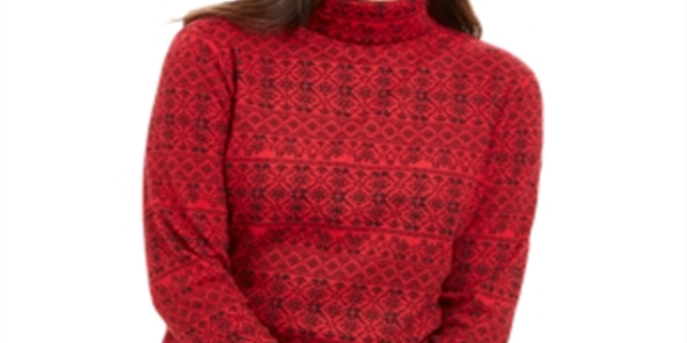Karen Scott - Blusa feminina de gola alta estampada Fair Isle, vermelha, tamanho X-S