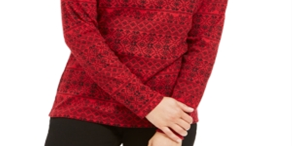 Karen Scott - Blusa feminina de gola alta estampada Fair Isle, vermelha, tamanho X-S