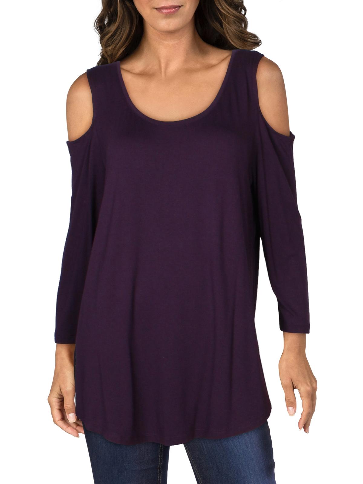 JM Collection Túnica Feminina Plus Size Roxa Ombro Frio Manga 3/4 Tamanho Grande