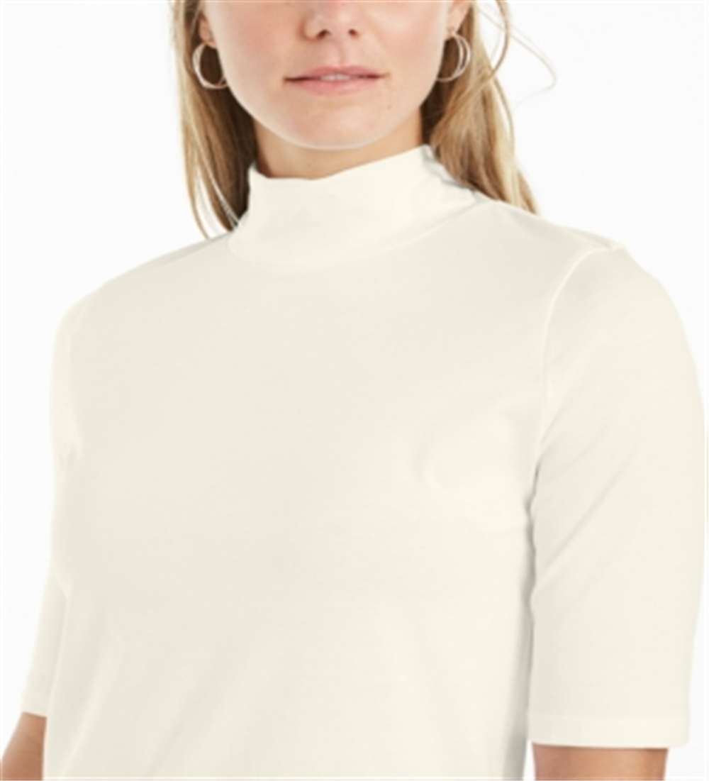 Camiseta feminina Charter Club Supima Cotton com gola simulada, branca, tamanho médio