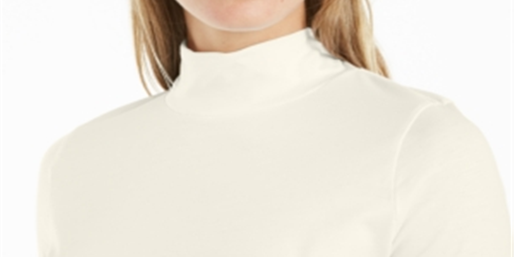 Camiseta feminina Charter Club Supima Cotton com gola simulada, branca, tamanho médio