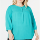 Blusa Henley plissada feminina JM Collection Plus, verde, tamanho 1X