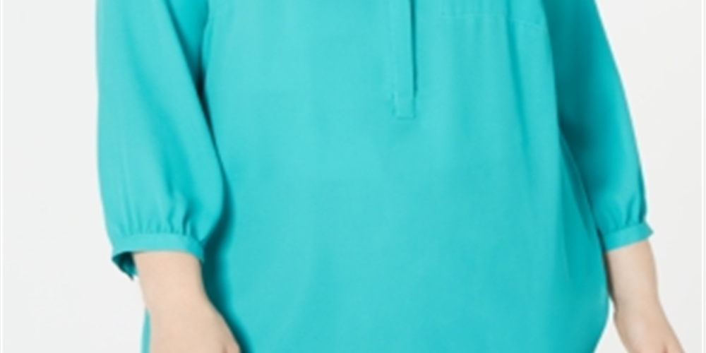 Blusa Henley plissada feminina JM Collection Plus, verde, tamanho 1X