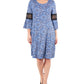 Vestido feminino NY Collection com manga sino e acabamento em crochê, azul, tamanho pequeno médio