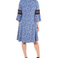 Vestido feminino NY Collection com manga sino e acabamento em crochê, azul, tamanho pequeno médio
