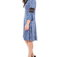 Vestido feminino NY Collection com manga sino e acabamento em crochê, azul, tamanho pequeno médio