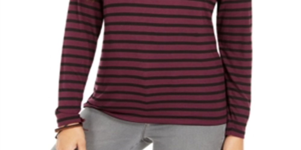 Blusa listrada de gola alta feminina Style &amp; Co, roxa, tamanho X-S