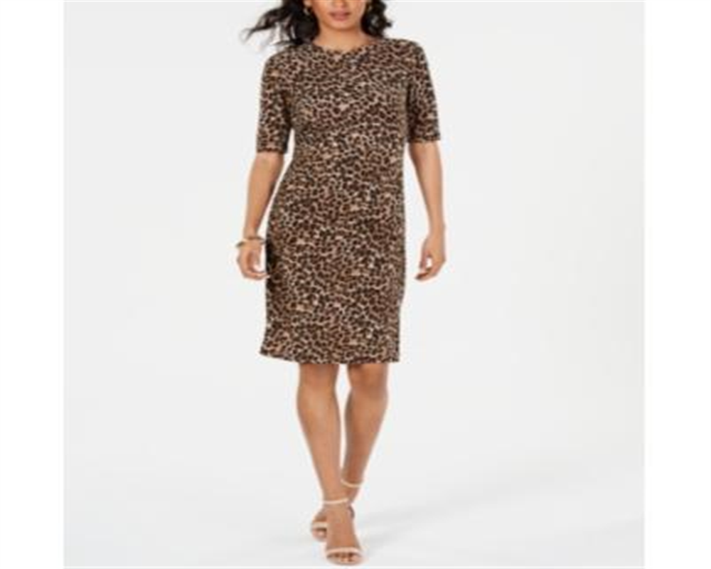 Vestido feminino Vince Camuto manga curta acima do joelho marrom tamanho 10