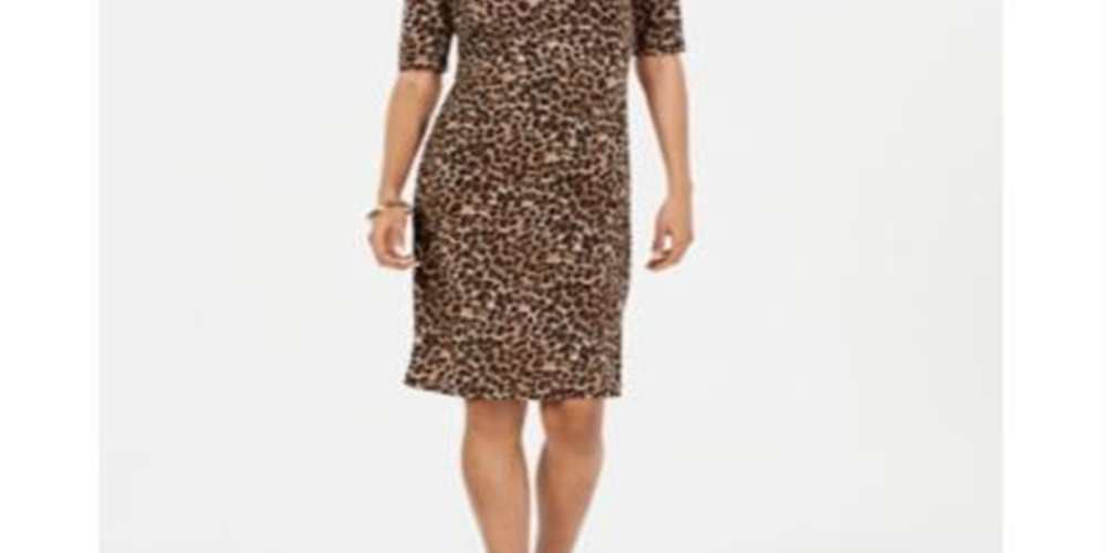Vestido feminino Vince Camuto manga curta acima do joelho marrom tamanho 10