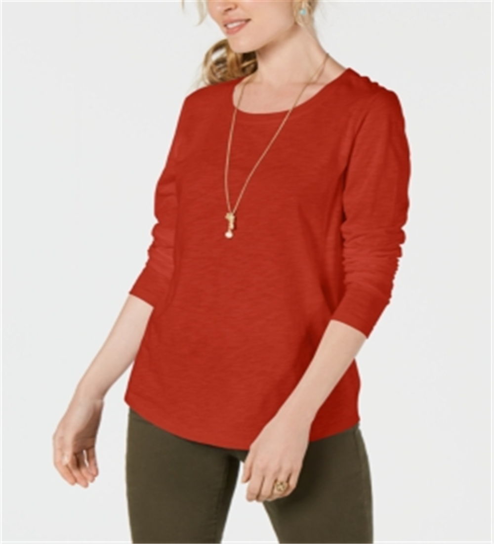 Blusa feminina de manga comprida e gola redonda estilo &amp; co, laranja, tamanho grande